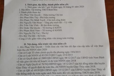 Quyết định về việc công bố công khai dự toán ngân sách năm 2020 của trường THCS Bình Hòa